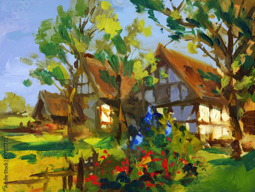 wiejskie-domy-namalowane-farbami-olejnymi