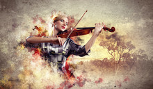 Gorgeous Woman Playing On Violin