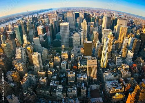 Naklejka - mata magnetyczna na lodówkę Fisheye aerial panoramic view over New York