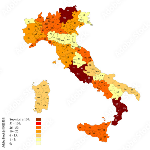 Province italiane con esempio di legenda numerica Poster