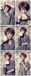 © Masson - Collage of photos with style girl in shirt with cup at studio.