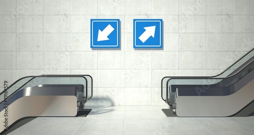 Photographie Moving escalator stairs, up down sign
