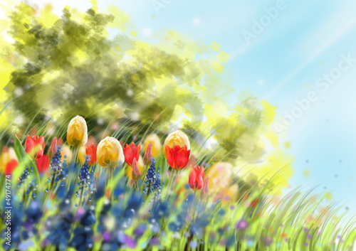 Obraz w ramie Digital painted spring background