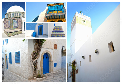 Fotografie, Obraz Tunisian architecture with the typical colors, white and blue