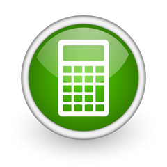 Poster - calculator green circle glossy web icon on white background