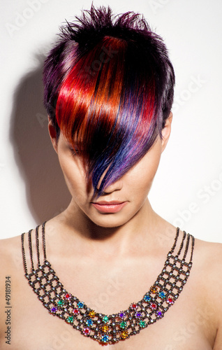 Naklejka ścienna portrait of a beautiful girl with dyed hair