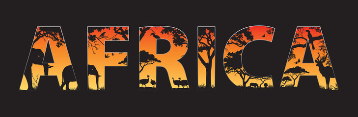 africa silhouette with african wild animals