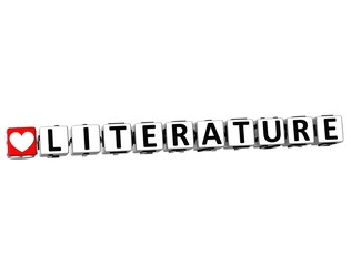 Poster - 3D I Love Study Literature Button Block text on white background