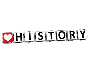 Poster - 3D I Love Study History Button Block text on white background