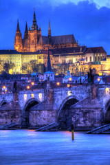 Wall Mural - Prague castle at night illuminated by street lights - HDR photo