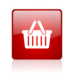 Aufkleber - shopping cart red square glossy web icon on white background
