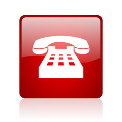 Poster - phone red square glossy web icon on white background
