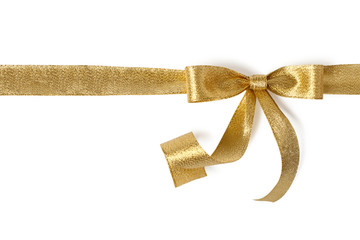 Gold ribbon with bow on white