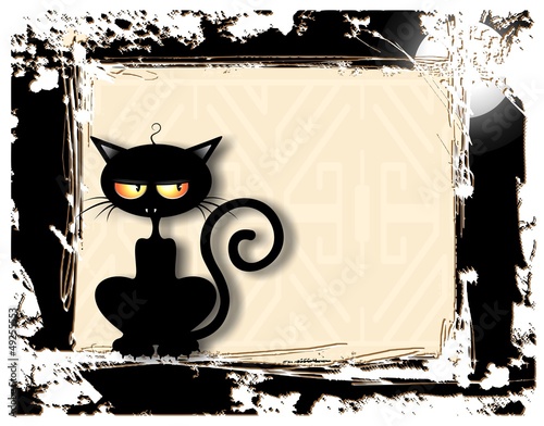 Gatto Nero Sornione-Cattish Cat Clip Art Grunge Card