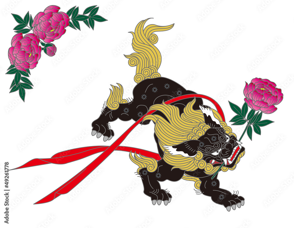 唐獅子牡丹Stock Vector | Adobe Stock