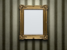 Blank Gold Picture Frame At Grunge Wall