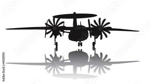 Fotomural Awacs aircraft take off. Vector silhouette with reflection