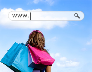 Poster - Girl holding shopping bags with address bar above
