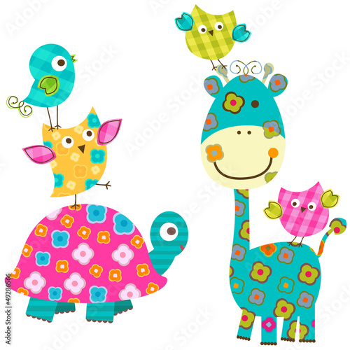 Obraz w ramie cute birds, giraffe and turtle