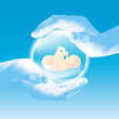 Hands holding glass sphere - baby - security and care – parent