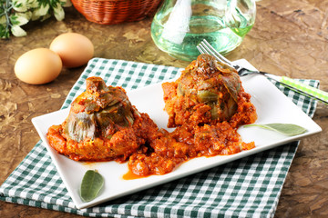 Wall Mural - Artichokes with tomato sauce and omelette