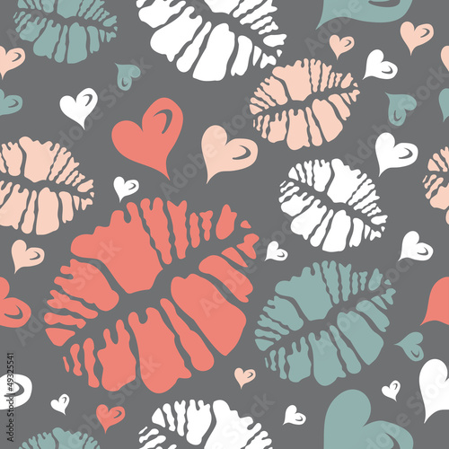 Obraz w ramie Kiss print and heart pattern