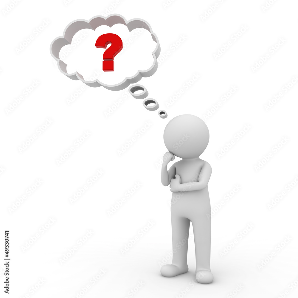 3d man thinking with red question mark in thought bubble Stock Photo ...