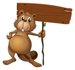 Wall Mural - A beaver holding a sign board