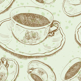 Seamless pattern with handwritten coffee cup