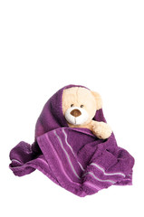 Teddy wrapped in a towel