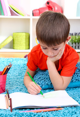 Wall Mural - Cute little boy drawing in his album