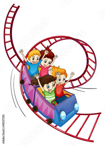 Foto-Lamellenvorhang - Brave kids riding in a roller coaster ride (von GraphicsRF)