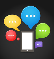 Poster - Modern mobile phone with group of color speech clouds