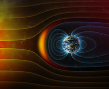 Planet Earth's Magnetic Field Against Sun's Solar Wind