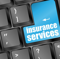 Poster - keyboard with insurance services button, internet concept