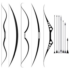 A set of military bows. Medieval weapons