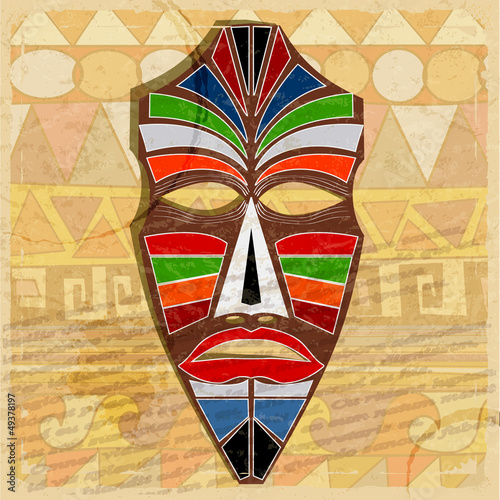 Naklejka - mata magnetyczna na lodówkę Ethnic mask on vintage background