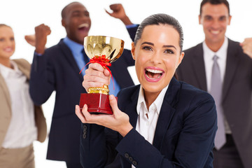 excited business team winning a trophy