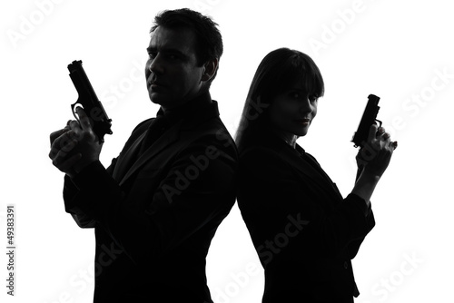 couple woman man detective secret agent criminal  silhouette Wallpaper Mural