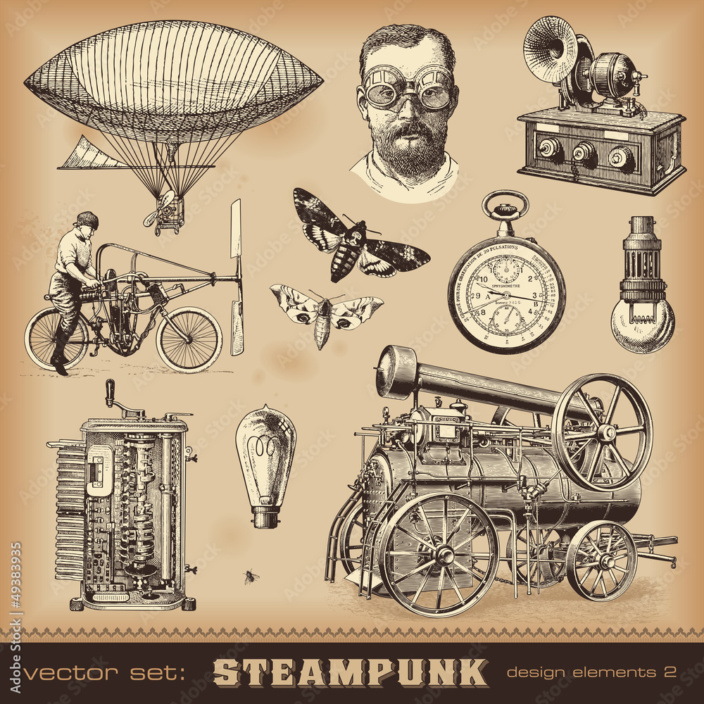 Steampunk design elements - obrazy, fototapety, plakaty 