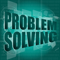Poster - business concept: words problem solving on digital screen