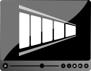 Poster - video movie player interface with film strip and metal buttons