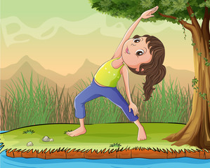 Wall Mural - A girl exercise under a tree