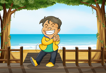 Sticker - A smiling boy and a beach