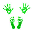 Green smiling footprints and handprints