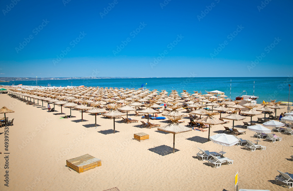 Panoramic view on Varna beach  in Bulgaria. - obrazy, fototapety, plakaty 