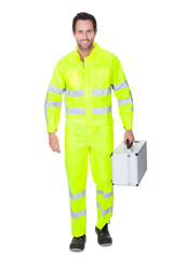 Canvas Print - Happy worker wearing safety jacket