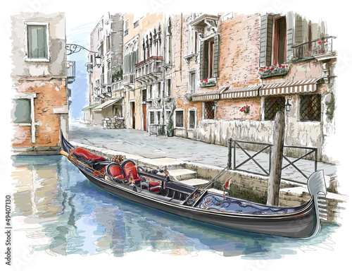 Obraz w ramie Venice. Ancient building & gondola