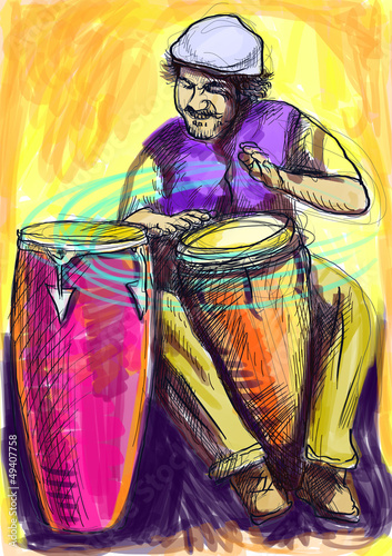 Obraz w ramie conga player - a hand drawn illustration