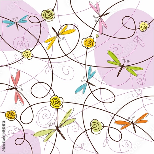 Naklejka - mata magnetyczna na lodówkę Abstract background with dragonfly. Vector illustration.